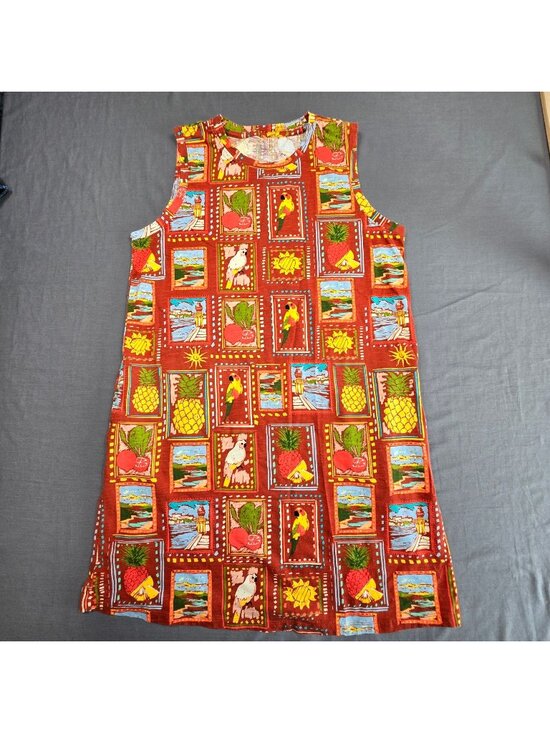 St Johns Bay Dresses & Skirts - St Johns Bay XL 100% Cotton Sleeveless Dress Orange Tropical Parrot Birds Midi